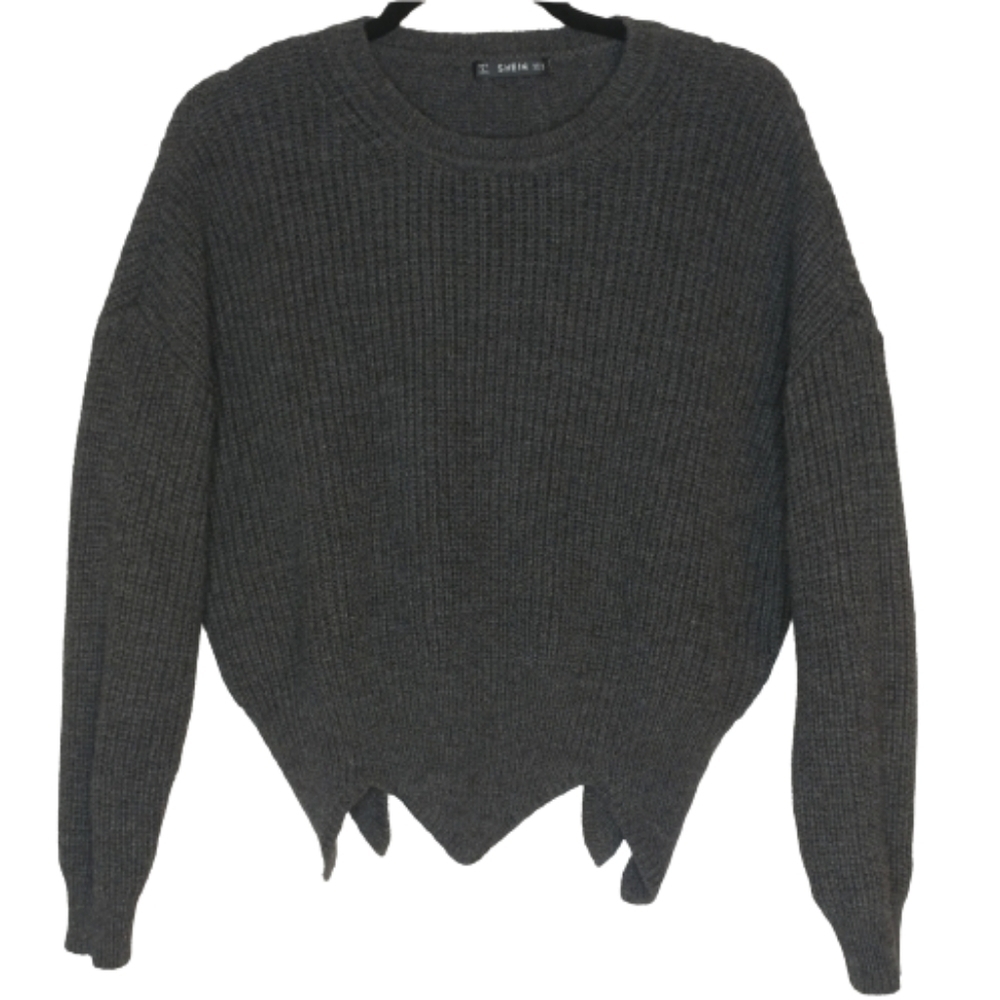 SHEIN Grey Scalloped Hem Knit Sweater